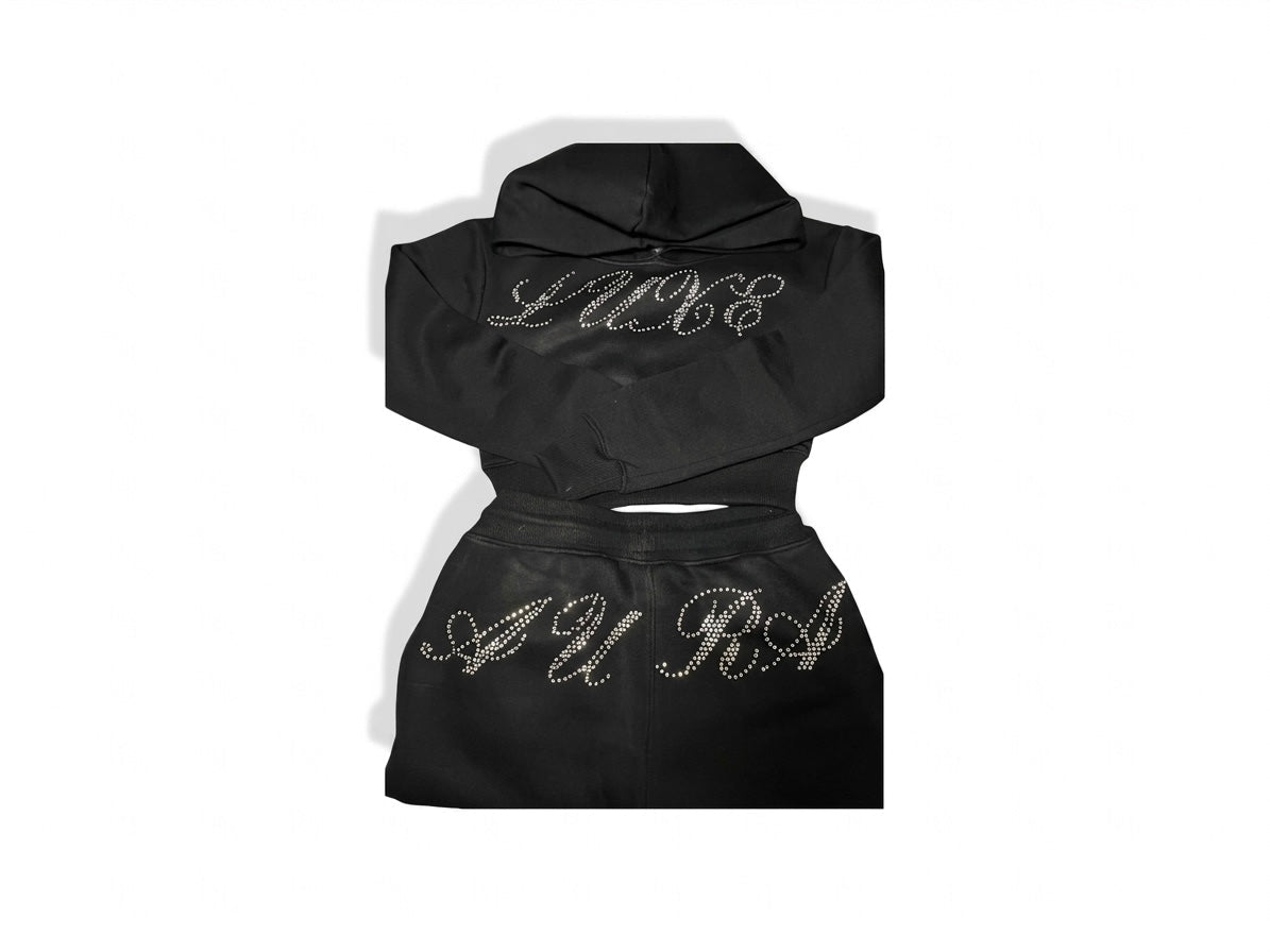Black Crop Rhinestone Aura Suit